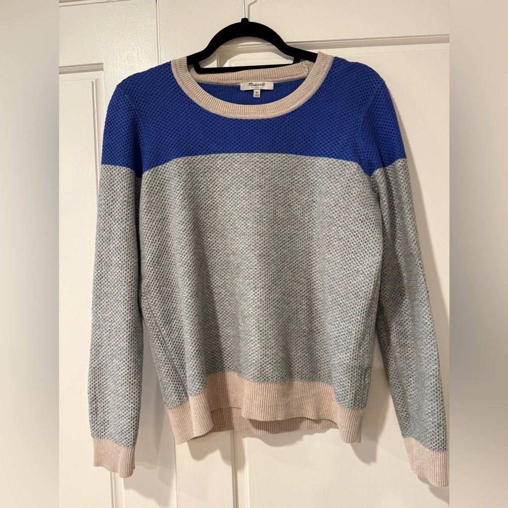 Madewell Women's color block Blue, Gray and tan Crew Neck Sweater